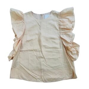 Prose & Poetry Peach Ruffle Sleeve Blouse Top Women's Small Made in USA OldMoney